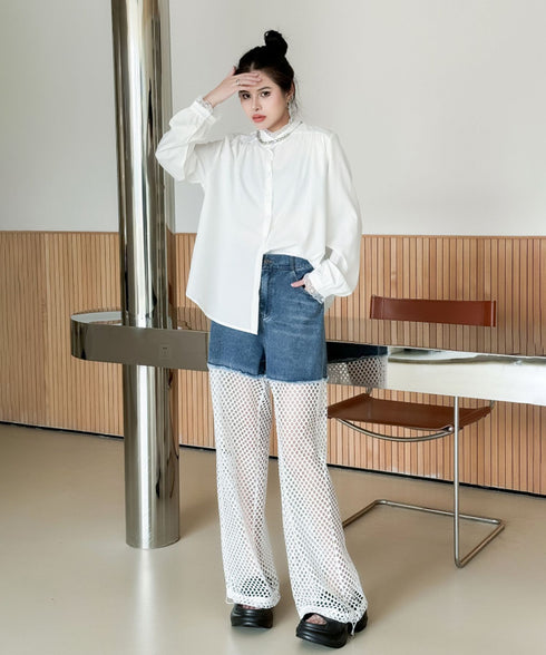 Splicing Mesh Denim